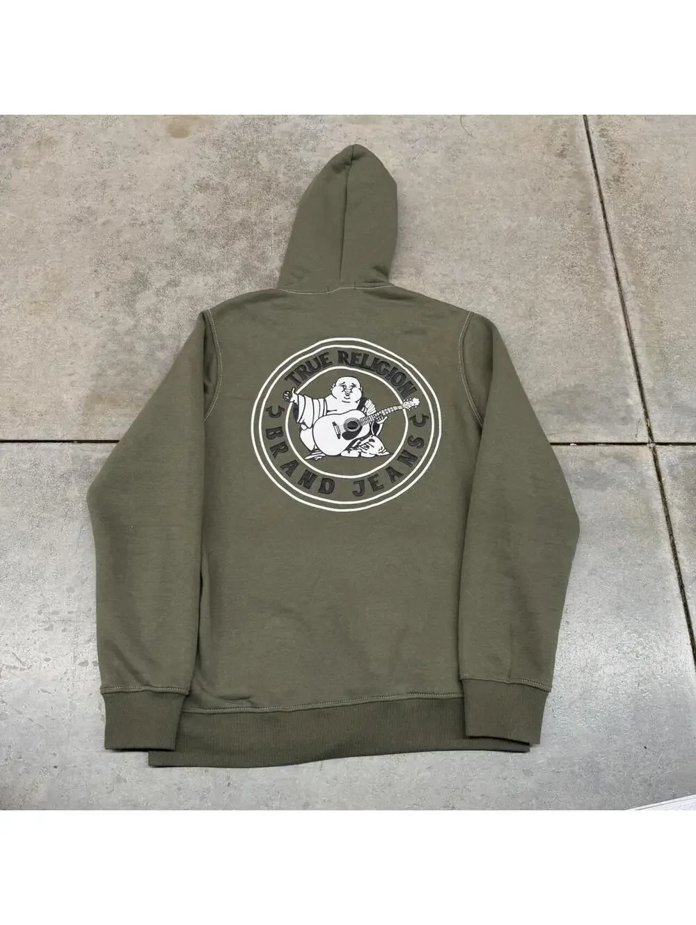 vintage true religion buddha olive green zip up hoodie size medium